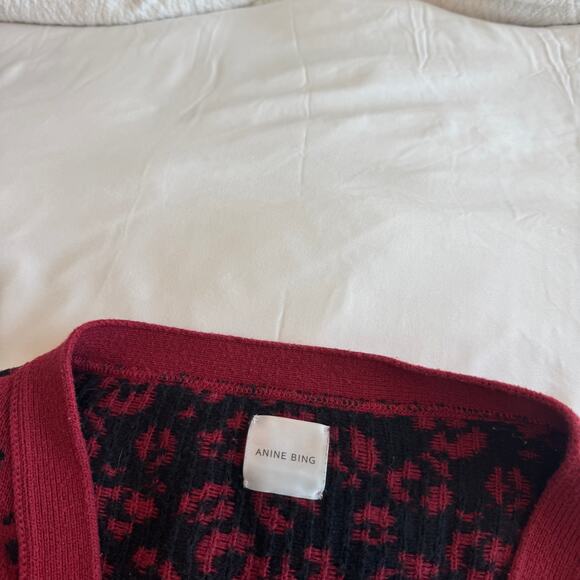 Anine Bing Justine Oversized Cardigan Cotton Size XS Red Leopard - Picture 3 of 7